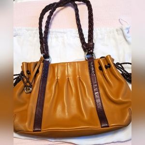 Caramel Leather Brighton Handbag with Polka dotted Lining River shoulder